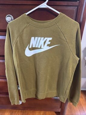 Nike Olive Green Crew Sweatshirt with White Swoosh